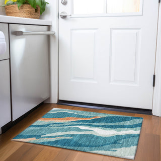 Piper Looms Mayfield Waves AMF1047 Teal Machine Washable Area Rug Scatter Lifestyle Image Feature