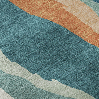 Piper Looms Mayfield Waves AMF1047 Teal Machine Washable Area Rug Swatch Image