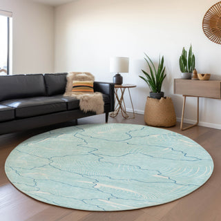 Piper Looms Mayfield Lines AMF1048 Aqua Machine Washable Area Rug Round Lifestyle Image Feature