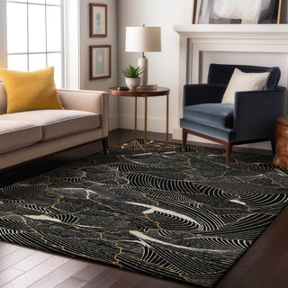 Piper Looms Mayfield Lines AMF1048 Black Machine Washable Area Rug Lifestyle Image Feature