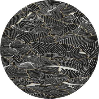 Piper Looms Mayfield Lines AMF1048 Black Machine Washable Area Rug Round Main Image