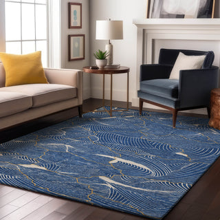 Piper Looms Mayfield Lines AMF1048 Blue Machine Washable Area Rug Lifestyle Image Feature