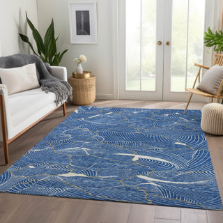 Piper Looms Mayfield Lines AMF1048 Blue Machine Washable Area Rug Lifestyle Image Feature