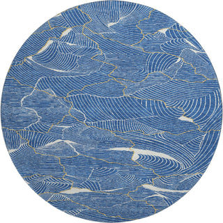 Piper Looms Mayfield Lines AMF1048 Blue Machine Washable Area Rug Round Main Image