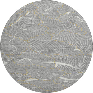 Piper Looms Mayfield Lines AMF1048 Gray Machine Washable Area Rug Round Main Image