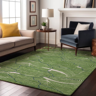 Piper Looms Mayfield Lines AMF1048 Green Machine Washable Area Rug Lifestyle Image Feature