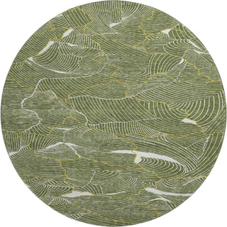 Piper Looms Mayfield Lines AMF1048 Olive Machine Washable Area Rug Round Main Image