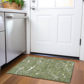 Piper Looms Mayfield Lines AMF1048 Olive Machine Washable Area Rug Scatter Lifestyle Image Feature