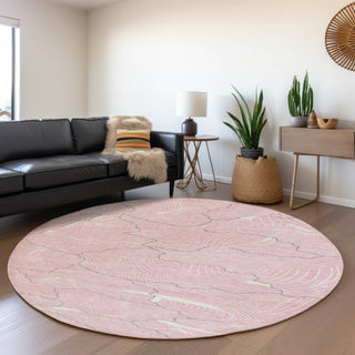 Piper Looms Mayfield Lines AMF1048 Pink Machine Washable Area Rug Round Lifestyle Image Feature