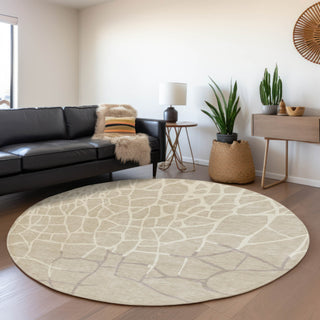 Piper Looms Mayfield Squares AMF1049 Beige Machine Washable Area Rug Round Lifestyle Image Feature