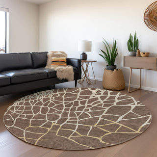 Piper Looms Mayfield Squares AMF1049 Brown Machine Washable Area Rug Round Lifestyle Image Feature