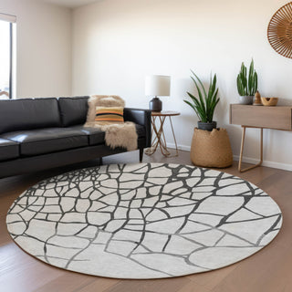 Piper Looms Mayfield Squares AMF1049 Gray Machine Washable Area Rug Round Lifestyle Image Feature