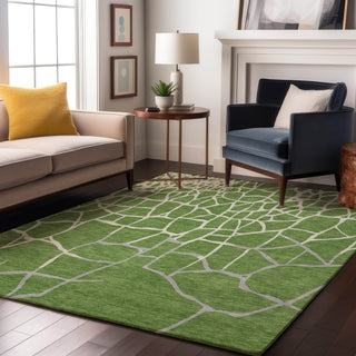 Piper Looms Mayfield Squares AMF1049 Green Machine Washable Area Rug Lifestyle Image Feature