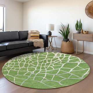 Piper Looms Mayfield Squares AMF1049 Green Machine Washable Area Rug Round Lifestyle Image Feature