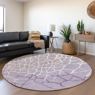 Piper Looms Mayfield Squares AMF1049 Lavender Machine Washable Area Rug Round Lifestyle Image Feature
