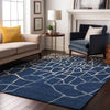 Piper Looms Mayfield Squares AMF1049 Navy Machine Washable Area Rug Lifestyle Image Feature