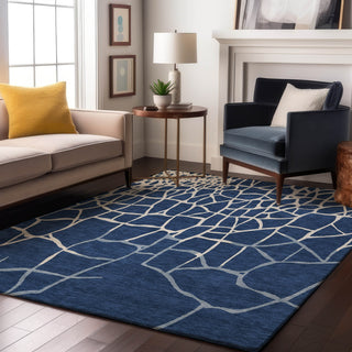Piper Looms Mayfield Squares AMF1049 Navy Machine Washable Area Rug Lifestyle Image Feature