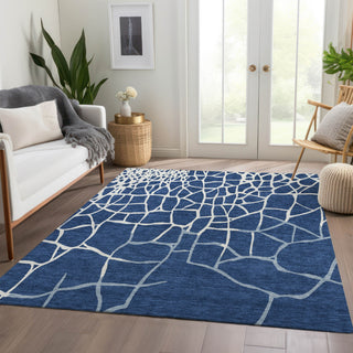 Piper Looms Mayfield Squares AMF1049 Navy Machine Washable Area Rug Lifestyle Image Feature