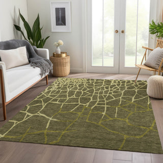 Piper Looms Mayfield Squares AMF1049 Olive Machine Washable Area Rug Lifestyle Image Feature