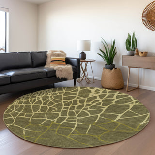 Piper Looms Mayfield Squares AMF1049 Olive Machine Washable Area Rug Round Lifestyle Image Feature