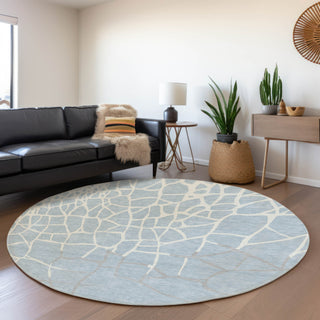 Piper Looms Mayfield Squares AMF1049 Sky Machine Washable Area Rug Round Lifestyle Image Feature