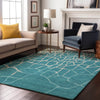 Piper Looms Mayfield Squares AMF1049 Teal Machine Washable Area Rug Lifestyle Image Feature
