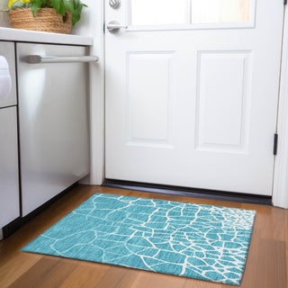 Piper Looms Mayfield Squares AMF1049 Teal Machine Washable Area Rug Scatter Lifestyle Image Feature