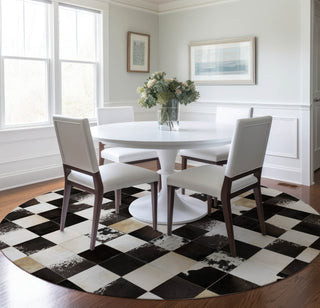 Piper Looms Mayfield Boxes AMF105 Black Machine Washable Area Rug Round Lifestyle Image Feature