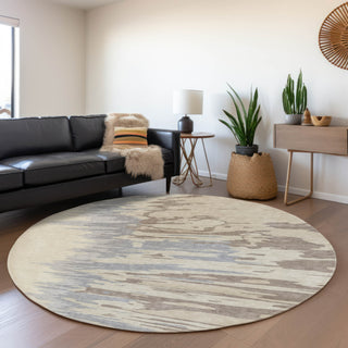 Piper Looms Mayfield Abstract AMF1050 Beige Machine Washable Area Rug Round Lifestyle Image Feature