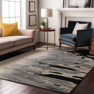Piper Looms Mayfield Abstract AMF1050 Black Machine Washable Area Rug Lifestyle Image Feature