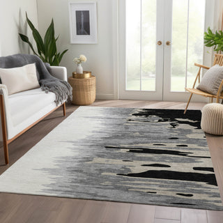 Piper Looms Mayfield Abstract AMF1050 Black Machine Washable Area Rug Lifestyle Image Feature