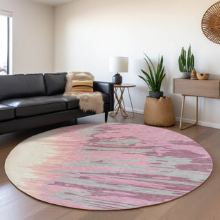 Piper Looms Mayfield Abstract AMF1050 Blush Machine Washable Area Rug Round Lifestyle Image Feature