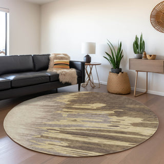 Piper Looms Mayfield Abstract AMF1050 Coffee Machine Washable Area Rug Round Lifestyle Image Feature