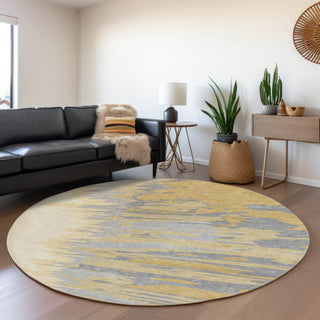 Piper Looms Mayfield Abstract AMF1050 Gold Machine Washable Area Rug Round Lifestyle Image Feature