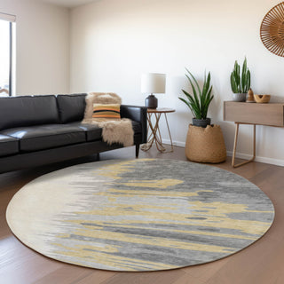 Piper Looms Mayfield Abstract AMF1050 Gray Machine Washable Area Rug Round Lifestyle Image Feature
