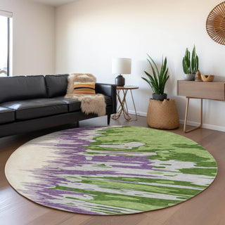 Piper Looms Mayfield Abstract AMF1050 Green Machine Washable Area Rug Round Lifestyle Image Feature