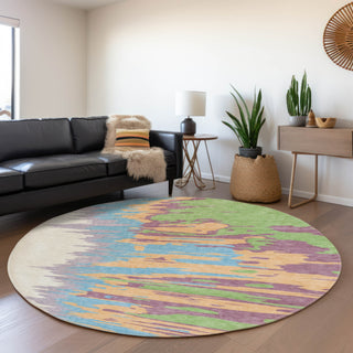 Piper Looms Mayfield Abstract AMF1050 Peach Machine Washable Area Rug Round Lifestyle Image Feature