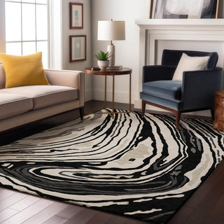 Piper Looms Mayfield Swirls AMF1051 Black Machine Washable Area Rug Lifestyle Image Feature