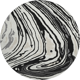 Piper Looms Mayfield Swirls AMF1051 Black Machine Washable Area Rug Round Main Image