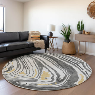 Piper Looms Mayfield Swirls AMF1051 Gray Machine Washable Area Rug Round Lifestyle Image Feature