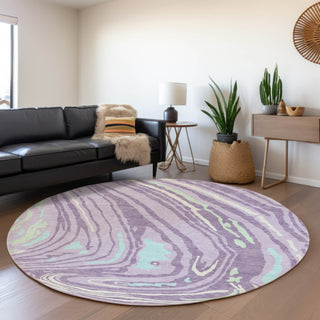 Piper Looms Mayfield Swirls AMF1051 Lavender Machine Washable Area Rug Round Lifestyle Image Feature