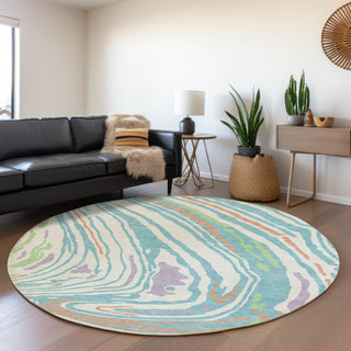 Piper Looms Mayfield Swirls AMF1051 Linen Machine Washable Area Rug Round Lifestyle Image Feature
