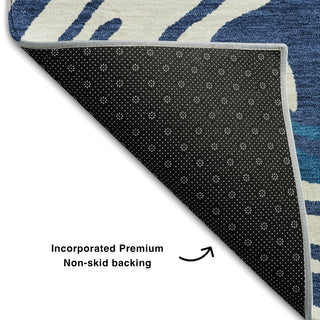 Piper Looms Mayfield Swirls AMF1051 Navy Machine Washable Area Rug Backing Image