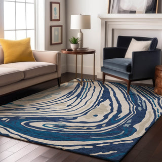 Piper Looms Mayfield Swirls AMF1051 Navy Machine Washable Area Rug Lifestyle Image Feature