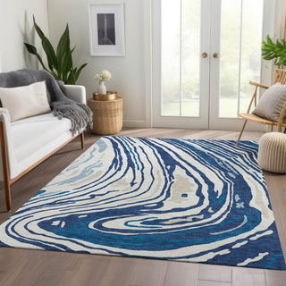 Piper Looms Mayfield Swirls AMF1051 Navy Machine Washable Area Rug Lifestyle Image Feature