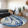 Piper Looms Mayfield Swirls AMF1051 Navy Machine Washable Area Rug Round Lifestyle Image Feature