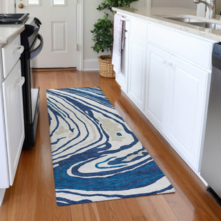 Piper Looms Mayfield Swirls AMF1051 Navy Machine Washable Area Rug Runner Lifestyle Image Feature