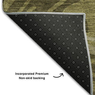 Piper Looms Mayfield Swirls AMF1051 Olive Machine Washable Area Rug Backing Image