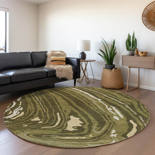 Piper Looms Mayfield Swirls AMF1051 Olive Machine Washable Area Rug Round Lifestyle Image Feature