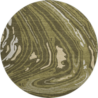 Piper Looms Mayfield Swirls AMF1051 Olive Machine Washable Area Rug Round Main Image